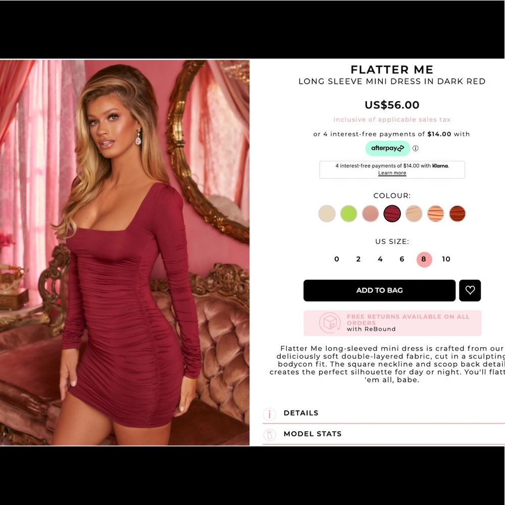 Oh Polly Long Sleeve Dark Red Mini Dress - Picture 3 of 3